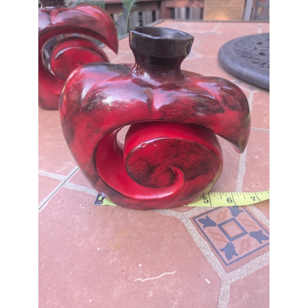 Abstract Spiral Ceramic Vase Red Black Modern Sculptural Art Pottery Decor 7in - Picture 2 of 6